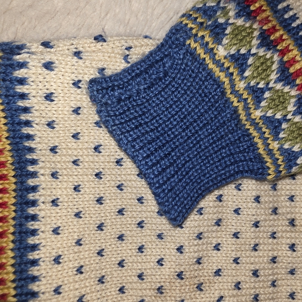 Hand Knit Nordic Knit Blue Cream Cardigan Sweater Measures To A Small. - Picture 6 of 10